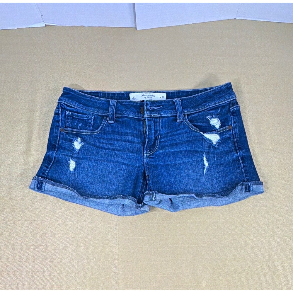 Abercrombie & Fitch Women's Blue Denim Shorts Distressed Cuffed Stretch 2 W26